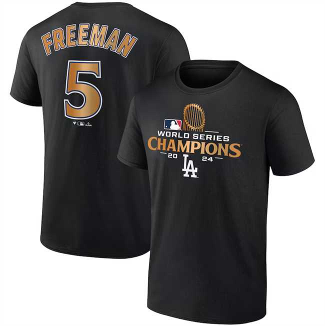Men's Los Angeles Dodgers #5 Freddie Freeman Black 2024 World Series Champions Name & Number T-Shirt,We sell and wholesale Men's Los Angeles Dodgers #5 Freddie Freeman Black 2024 World Series Champions Name & Number T-Shirt on line form chian!